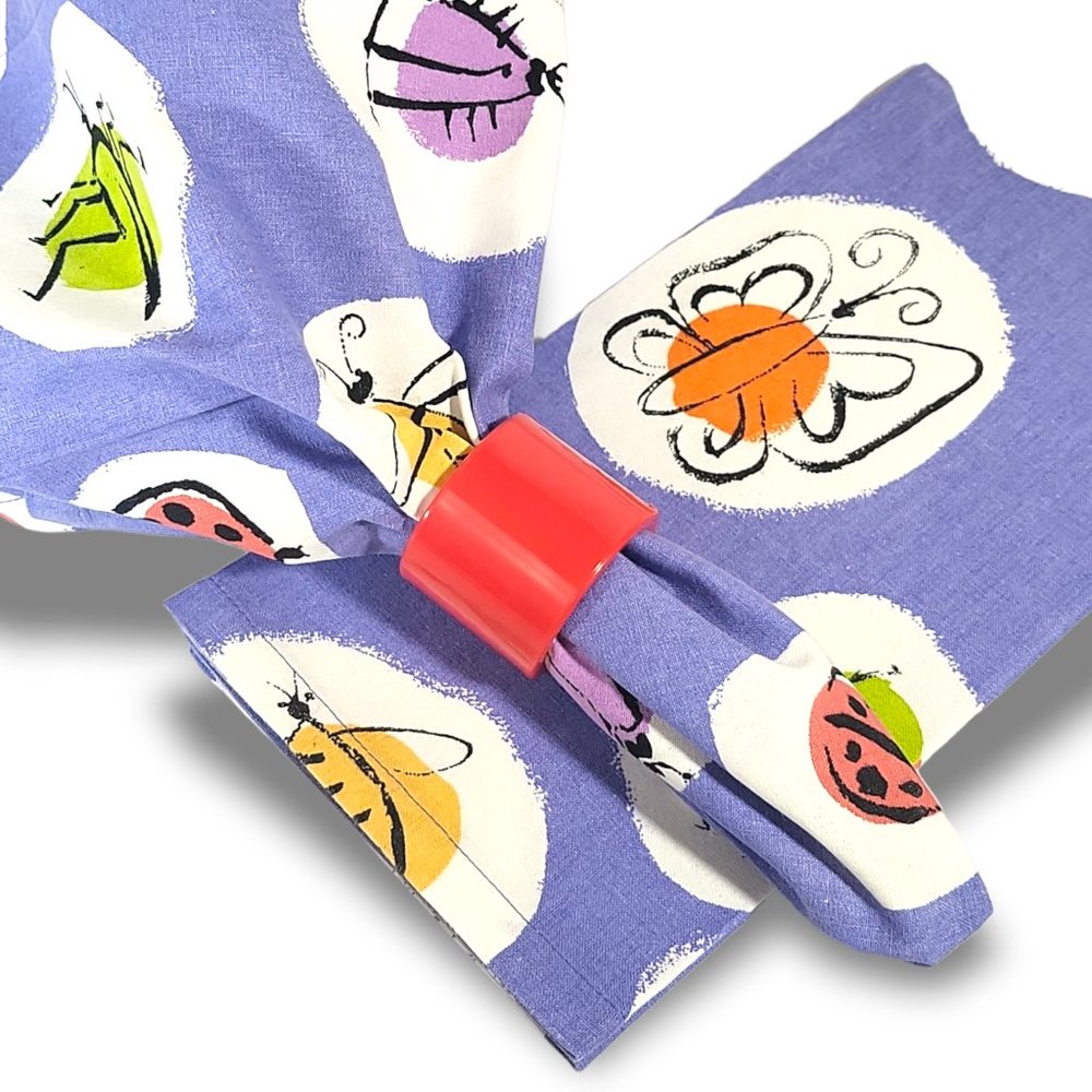 Bright x-LG Cloth Napkin Set (2) Casual Picnic Butterfly Ladybug Design Colorful